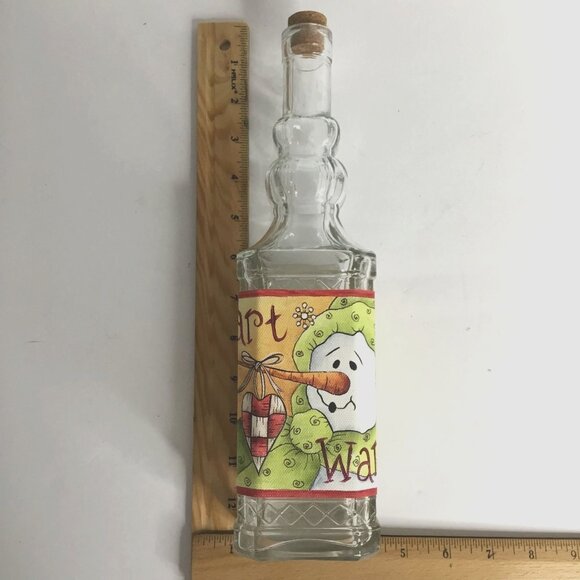 VTG Hand-Painted Glass Bottle 12" Snowman Heart Warmer Folk Art Signed 2010 Cork - Picture 7 of 7